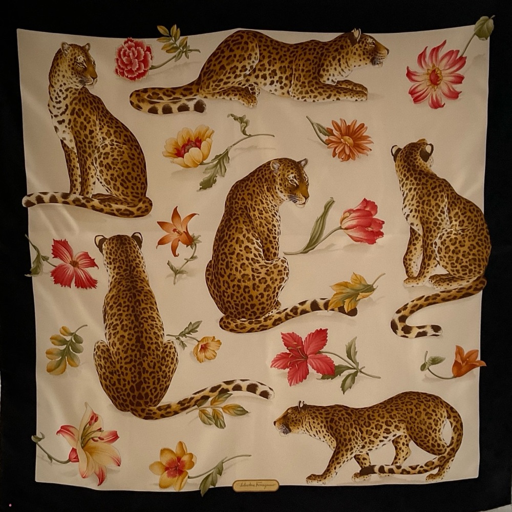 BEAUTIFUL Salvatore Ferragamo Silk Scarf with Leopards